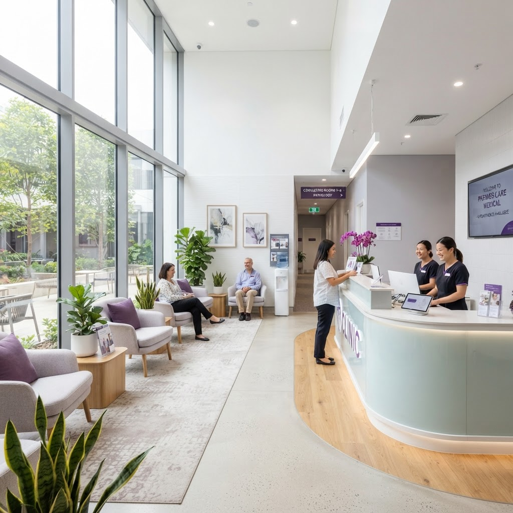 Bright, modern reception area at A-1 HEALTH MEDICAL CENTRE